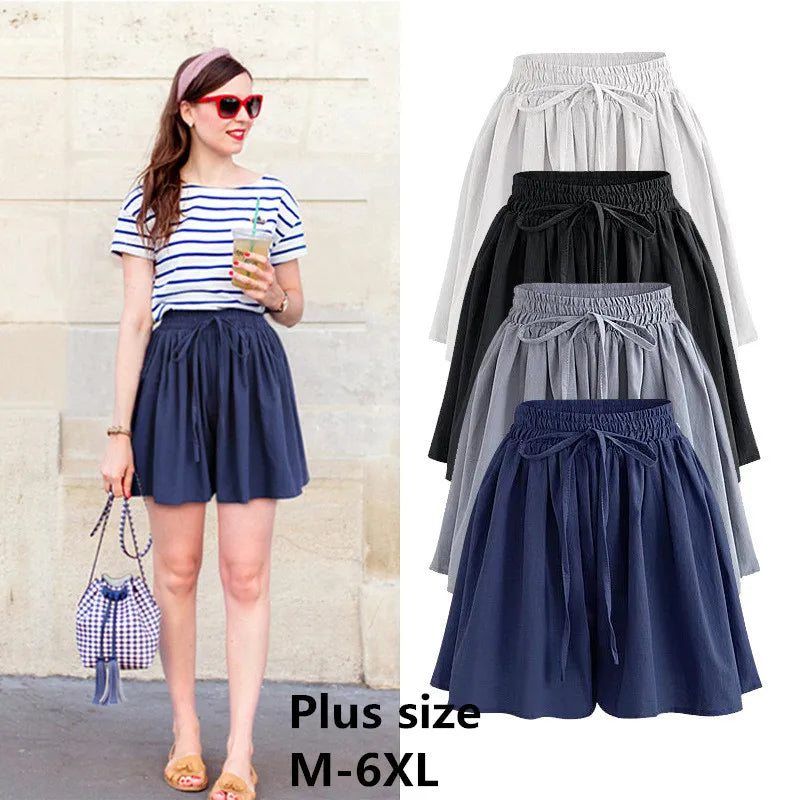 Summer Wide Leg Shorts Women  Casual short Loose High waist Female Short pants  M-6XL