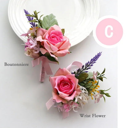 YO CHO Boutonniere Wedding Corsages and Boutonnieres Pink Roses Silk Flowers Boutonnieres Groom Men Marriage Wedding Accessories