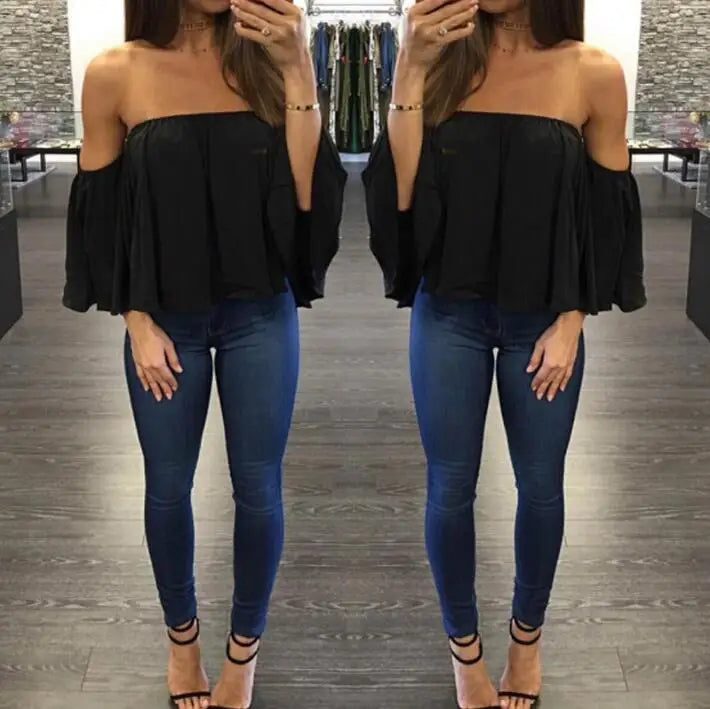 2022 Summer T-shirt Women Fashion Sexy Chiffon Off Shoulder Shirts Strapless Short Sleeve Beach Tops Tee Feminine 5XL