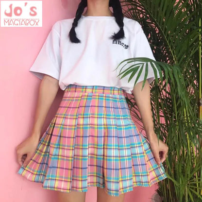 Jo's Magia Box Y2k Rainbow Plaid Pleated Woman Mini Skirt Harajuku Fairy Grunge Aesthetic High-waisted Party Club Women's Skirts