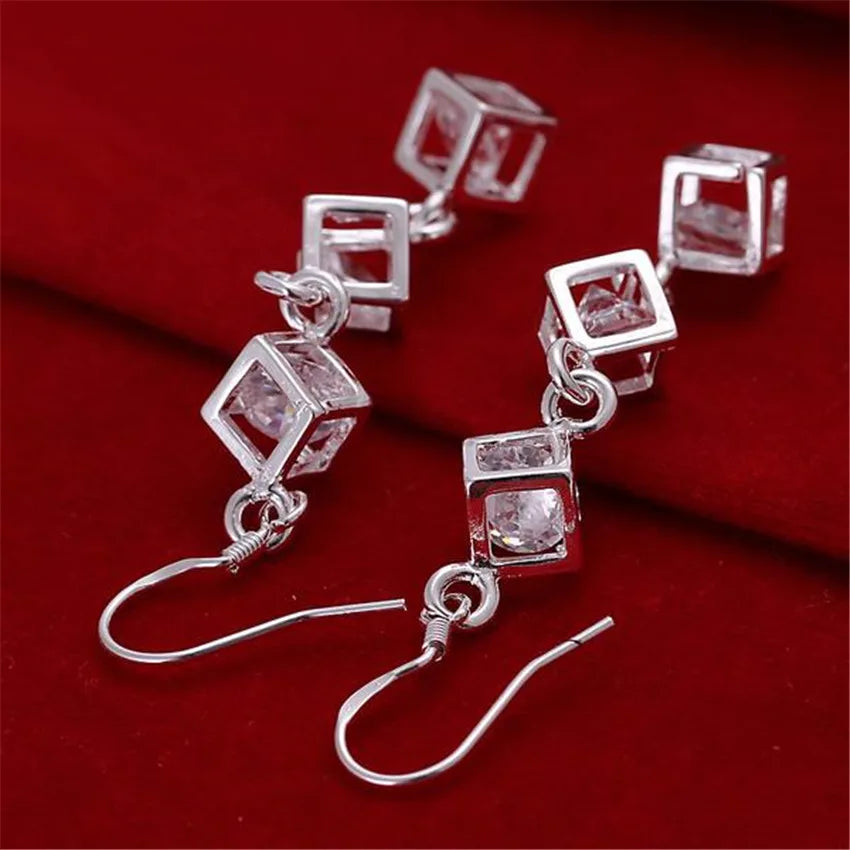 Silver 925 Plated Fashion Cute White Crystal Stone Wedding Cute Nice Lady Earrings Hot Selling Fashion Jewelry