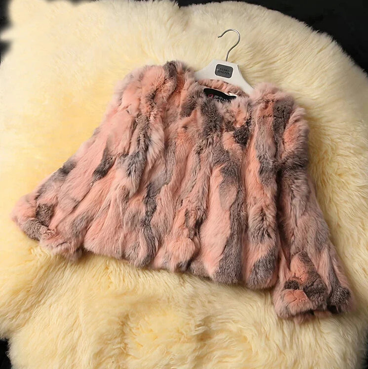 2024 New Women Fashion Brand Design Real Genuine Natural Rabbit Fur Coat  Free Shipping Female Pure Dropshipping Jacket DFP311