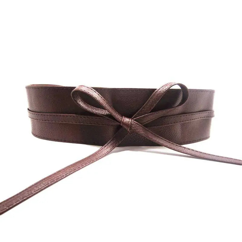 Female Belt Soft Leather Wide Self Bow Knot Tie Wrap Around Waist Band Dress Belt 9 Colors