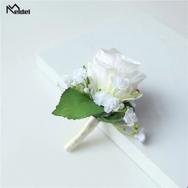 Meldel Corsage Men Wedding Rustic Boutonniere White Bridal Wrist Corsage Bridesmaid Groomsmen Party Meeting Personal Decorations