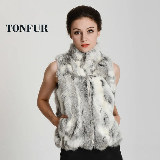 New Women Vintage Real Natural Rabbit Fur Vest with Zipper on Front Classical Style Factory Sale Female Dropshipping Gilet HP400