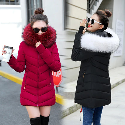 winter jacket women 2019 female coat Hooded Slim Outwear woman long parka Faux fox fur Cotton Padded abrigos mujer invierno