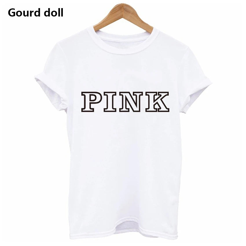 Harajuku Fashion PINK Letter Printed T-Shirts Women Tops Tee t shirt Women For Female O-Neck tumblr kawaii Casual Short Sleeve