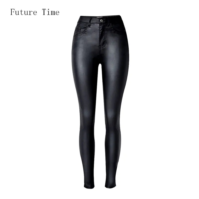 2024 Styling Skinny Women Jeans High Waist Faux Leather Pants Outfit Leggings Chic Casual Girl Stretch Leather Denim Jeans C1075