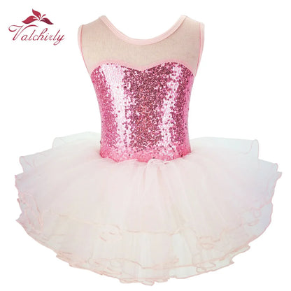 Nice Girls Ballerina Fairy Prom Party Costume Kids Sequined Flower Dress Dancewear Gymnastic Leotard  Ballet Tutu Dress