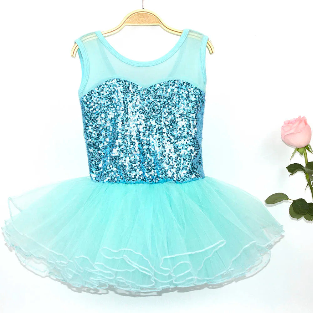 Nice Girls Ballerina Fairy Prom Party Costume Kids Sequined Flower Dress Dancewear Gymnastic Leotard  Ballet Tutu Dress