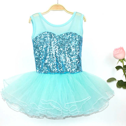 Nice Girls Ballerina Fairy Prom Party Costume Kids Sequined Flower Dress Dancewear Gymnastic Leotard  Ballet Tutu Dress