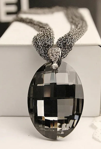 2023 New Gold Color Black Oval Glass Crystal Pendant Charm Multi-Chain Long Chain Necklaces for Women Summer Party Gift