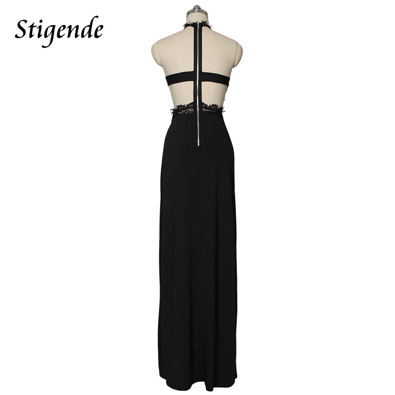 Stigende Women Summer Night Club Dress Chiffon Sleeveless Boho Evening Party Dress Sexy High Split Back Zipper Tunic Beach Dress