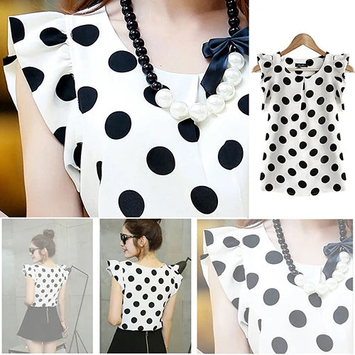 arrival Fashion Fashion Women Polka Dots Casual Chiffon Blouse Short Sleeve Summer Tops