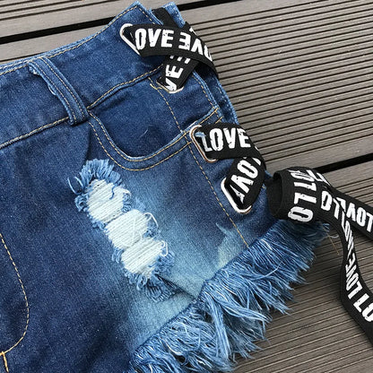 2023 Sexy Low Waist Bandage Denim Ripped Hole Short Jeans Women Mini Skinny Sexy Club DJ Dance Shorts New White Blue Black