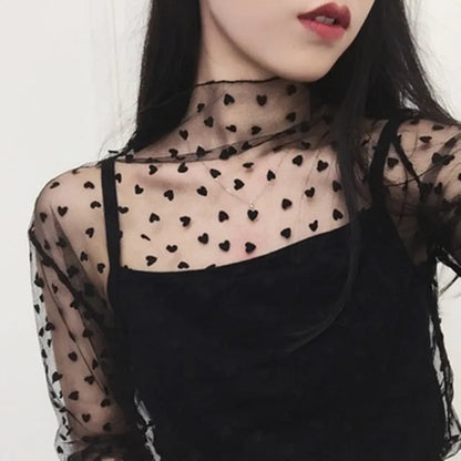 Ruoru Women Sexy Harajuku Mesh Tops Net See Through T Shirt Transparent Undershirt Star Base Top Camisas Femininas Clubwear