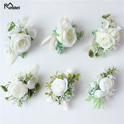 Meldel Corsage Men Wedding Rustic Boutonniere White Bridal Wrist Corsage Bridesmaid Groomsmen Party Meeting Personal Decorations