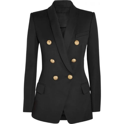 HIGH STREET New Fashion 2024 Designer Blazer Women's Long Sleeve Double Breasted Metal Lion Buttons Long Blazer Outer Wear