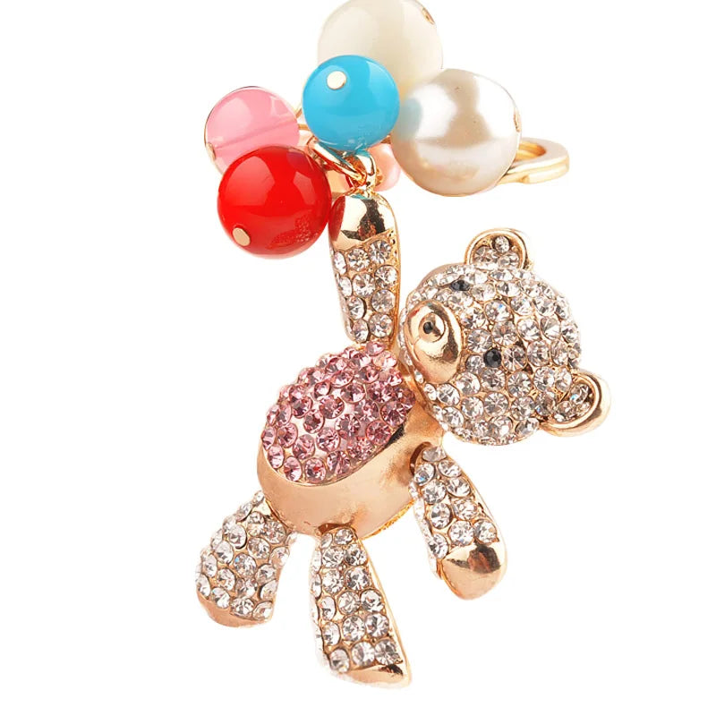 EASYA 2024 Trendy Teddy Bear Keychain Unisex Zinc Alloy Key Chain Porte Clef Fashion Women Rhinestone Cheerleaders