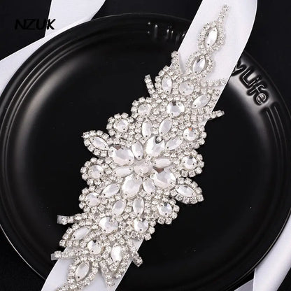 NZUK Rhinestone Bridal Belt Elegant Wedding Dress Belt with Stones Silver Crystal Bridal Sash for Women Dresses