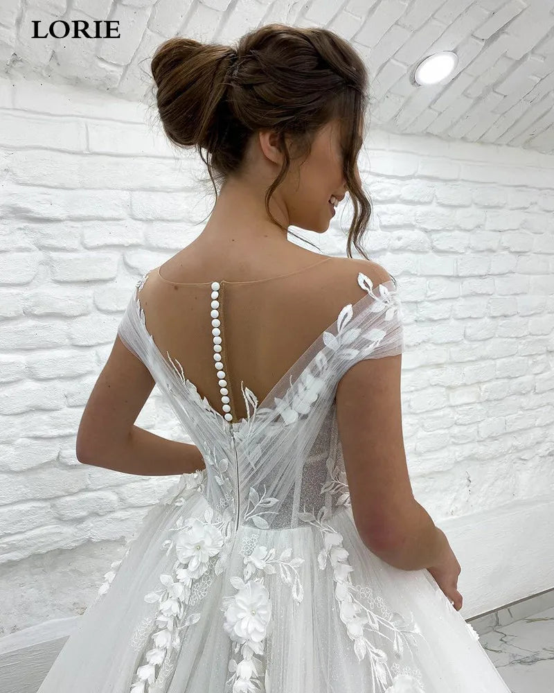 LORIE Princess Wedding Dress off The Shoulder 3D Lace Appliques Boho Bride Dresses Vestido De Novia Custom Made Ball Gowns 2022