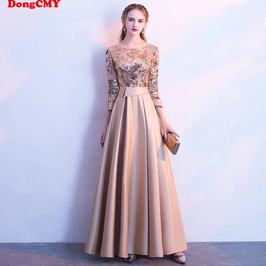 DongCMY Long Formal Sequined Women Prom Dresses Maxi Evening Party New Plus Size Robe De Soiree Embroidered Gowns