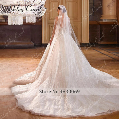 Ashley Carol Luxury Wedding Dresses For Women 2024 Bride Long Sleeve Princess Sparkling Beaded Bridal Dress Vestidos De Novia