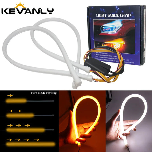 2PCS/lot 30cm 45cm 60cm DRL Flowing Flexible LED Tube Strip Daytime Running Lights Turn Signal Angel Eyes Running LED 12V