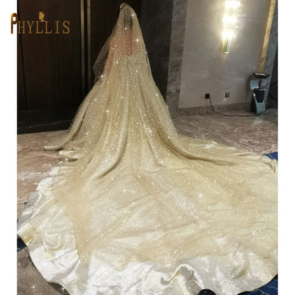 B58-D Luxury Cathedral Wedding Veil Bling Bling Bridal Veils Soft Single Tier Bridel Veil with Comb Glitters Wedding Accessories