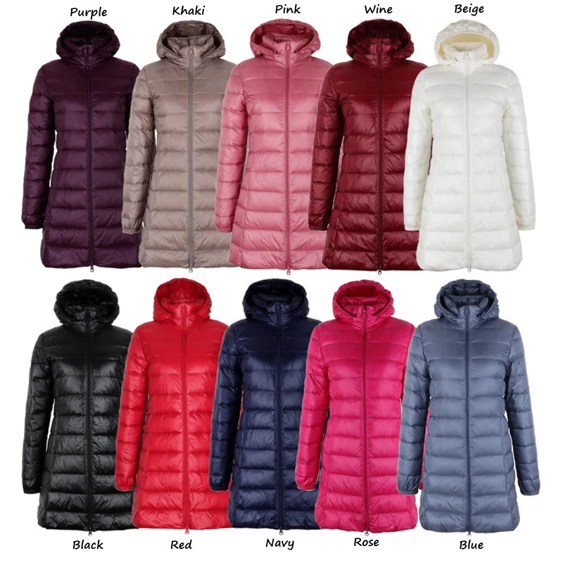 NewBang Plus 8XL 7XL Ladies Coats Long Winter Hat Detachable Down Jacket Ultra Light Down Jacket Women Hooded Female Warm Coat