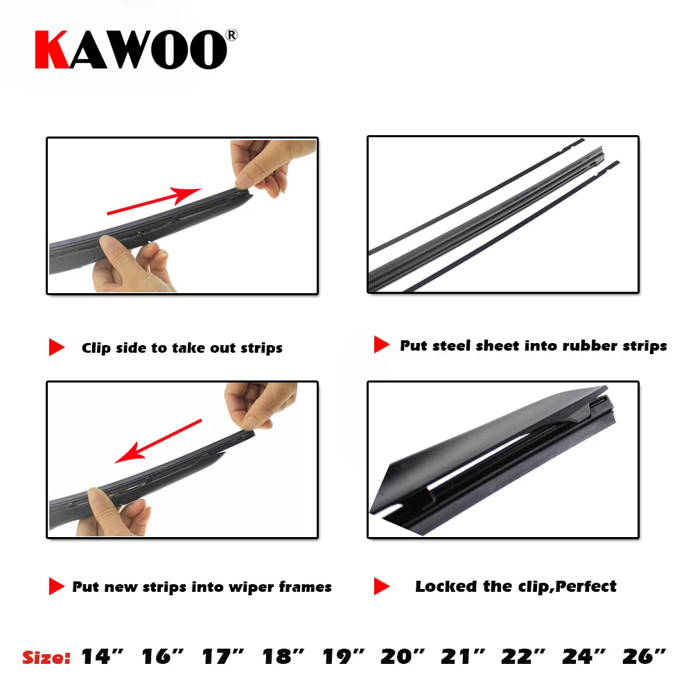 KAWOO Car Vehicle Insert Rubber Strip Wiper Blade (Refill) 8mm Soft 14" 16" 17" 18" 19" 20" 21" 22" 24" 26" 28" 1pcs Accessories