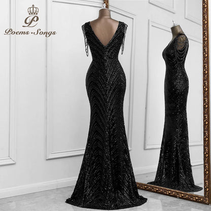 Sexy mermaid black evening dresses vestidos elegantes para mujer de noche largo soiree de mariage robe femme vestidos prom dress