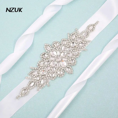 NZUK Rhinestone Bridal Belt Elegant Wedding Dress Belt with Stones Silver Crystal Bridal Sash for Women Dresses