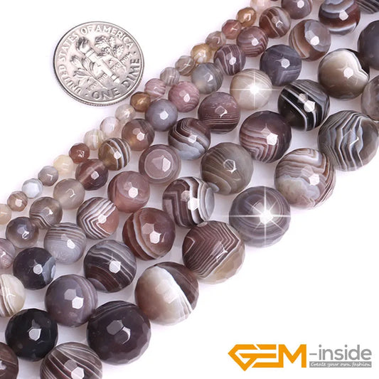 Natural Botswana Agates Round Faceted Beads For Jewelry Making Strand 15 inches DIY Jewelry Accessorries Bead 4mm 6mm 8mm 10mm