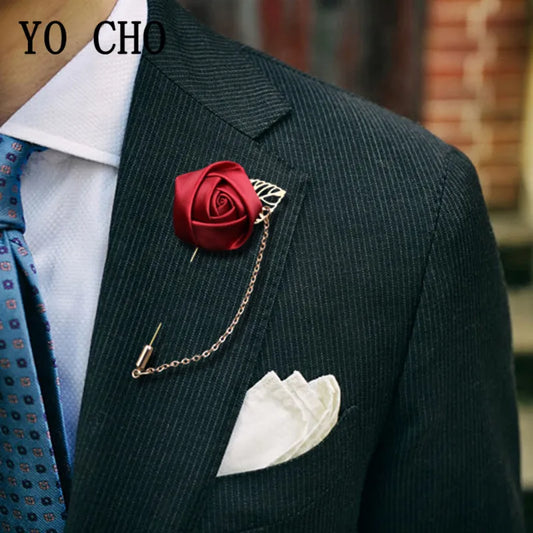 YO CHO Groom Boutonniere Corsage Pins Wedding Silk Flower Groomsman Boutonnieres Buttonhole Wedding Flowers Marriage Accessories