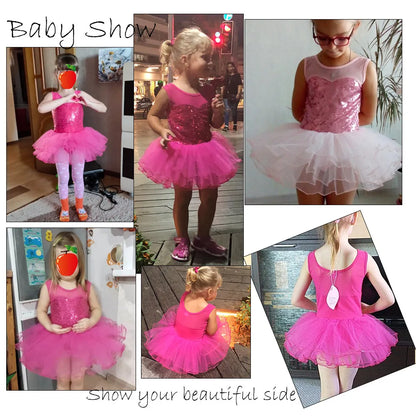 Nice Girls Ballerina Fairy Prom Party Costume Kids Sequined Flower Dress Dancewear Gymnastic Leotard  Ballet Tutu Dress