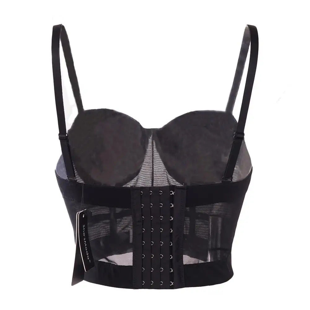 Sexy Black Transparent Bra Mesh Push Up Bralet Women's Tube Top Corset Bustier Bra Club Party Crop Top Lingerie Plus Size