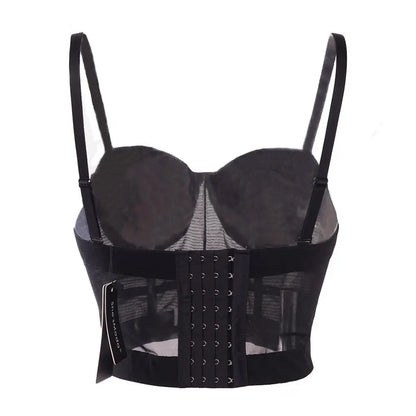 Sexy Black Transparent Bra Mesh Push Up Bralet Women's Tube Top Corset Bustier Bra Club Party Crop Top Lingerie Plus Size