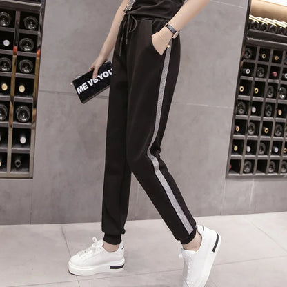 Motion pants women new spring autumn 2022 Korean Splicing loose Harem pants Drawstring Elastic Waist casual Ladies' trousers