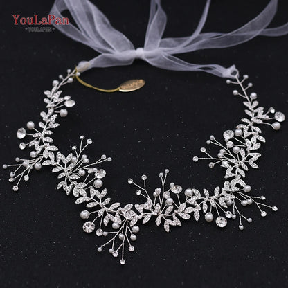 TOPQUEEN Wedding Hair Ornaments for Women Tiaras Bridal Rhinestone Headband Alloy Leaves Wedding Headpieces Headwear HP233