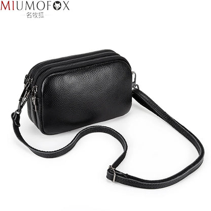 Real Leather Women's Bags Shoulder Bags Mini Messenger Bag 3-layer Zipper Women Handbag Purse Ladies Phone Bags Small Cross Body