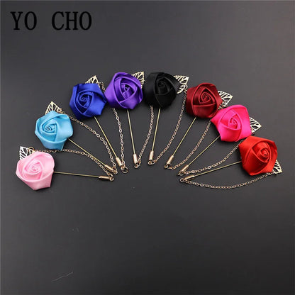 YO CHO Groom Boutonniere Corsage Pins Wedding Silk Flower Groomsman Boutonnieres Buttonhole Wedding Flowers Marriage Accessories