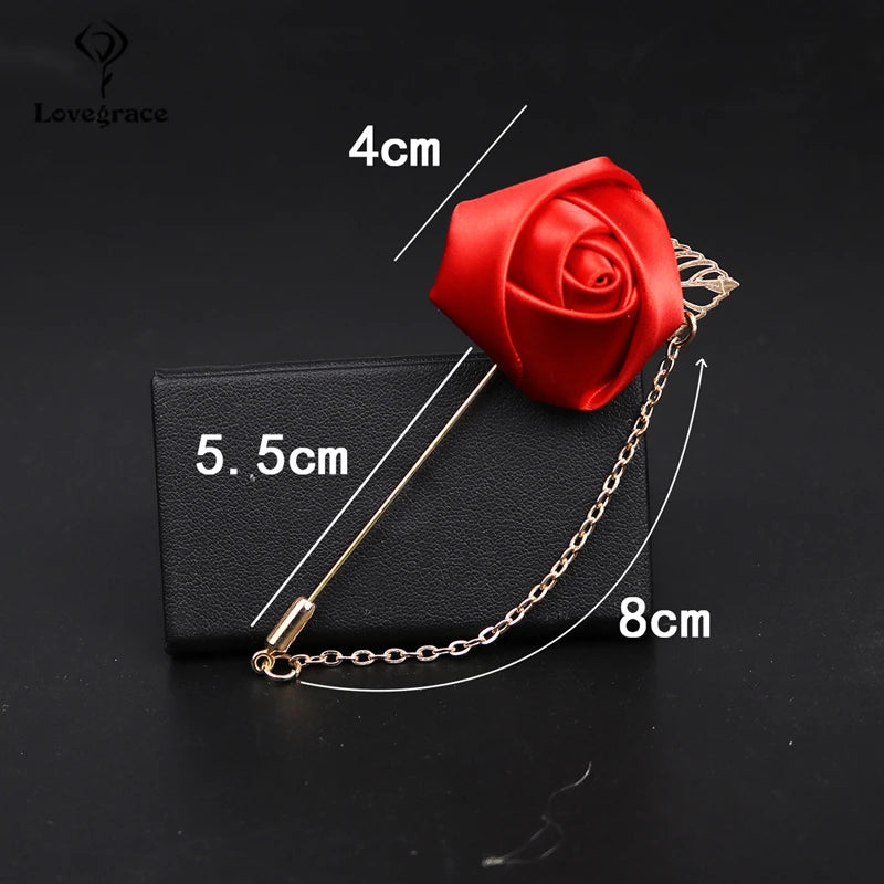 Lovegrace Red Rose Flowers Lapel Pin Mens Wedding Bouquet Handmade Brooch Buttonhole Groomsmen Groom Corsage and Boutonnieres