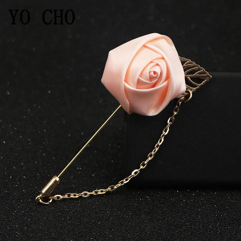 YO CHO Groom Boutonniere Corsage Pins Wedding Silk Flower Groomsman Boutonnieres Buttonhole Wedding Flowers Marriage Accessories