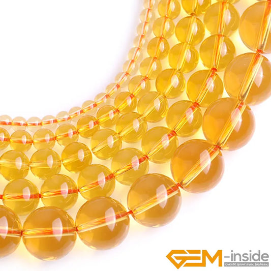 Yellow Citrines Round Loose Beads For Jewelry Making Strand 15"DIY Bracelet Necklace Jewelry Making Beads 6mm 8mm 10mm 12mm Pick