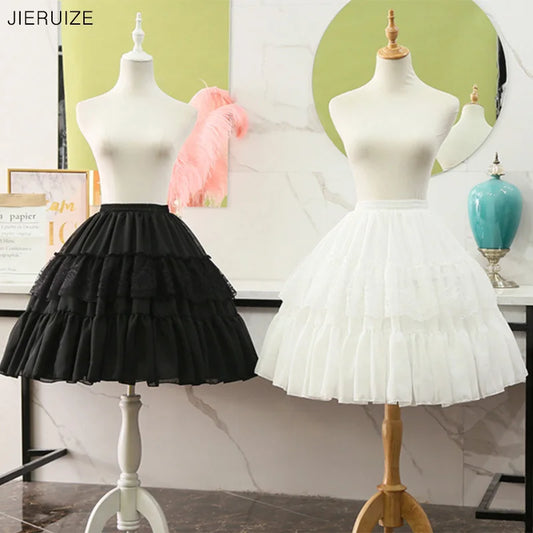 Lolita Cosplay Petticoats Halloween White Black Chiffon Lace Short Ball Gown Crinoline Bridal Petticoats Underskirt