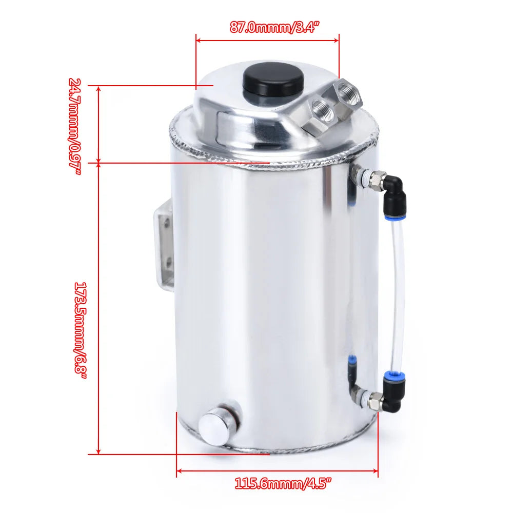 WLR RACING - 2L 2 LITRE ALUMINIUM POLISHED ROUND OIL CATCH CAN TANK WITH BREATHER FILTER WLR-TK01