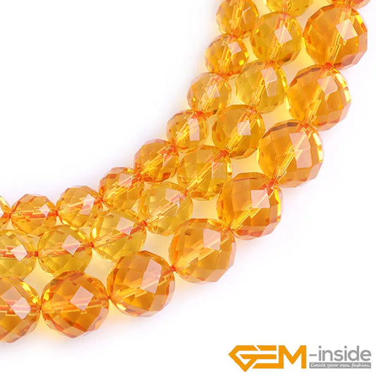 Round Faceted Citrines Beads For Jewelry Making Strand 15" DIY Loose Bead For Bracelet Necklace 8mm 10mm 12mm Selectable