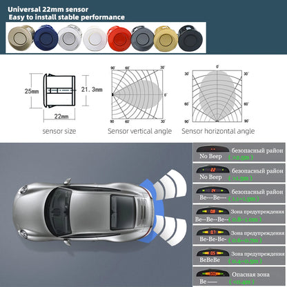 Car LED Parking Sensor Kit 4 Sensors 22mm Backlight Display Reverse Backup Radar Monitor System 12V 8 Colors