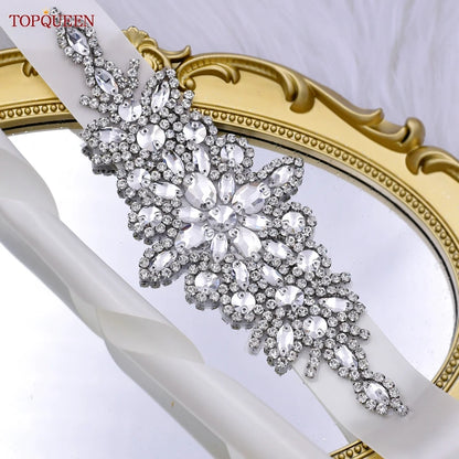 TOPQUEEN S01 Women's Belt Luxurious Bride Bridal Sash Rhinestone Applique Wedding Accessories for Evening Party Prom Gown Dress